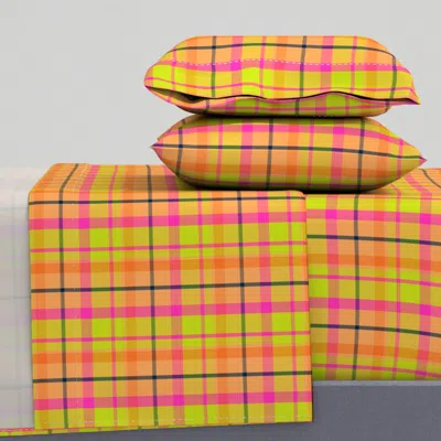 Spoonflower Orange Plaid Queen Sheet Set