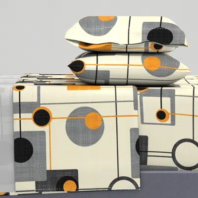 Spoonflower Orbs And Squares Orange And Cream King Sheet Set
