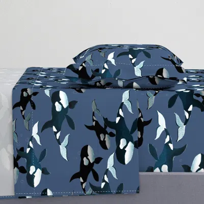 Spoonflower Orcas On Blue - Larger Scale Twin Sheet Set