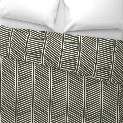 Spoonflower Organic Chevron - Dark Green - Feather - Lad19 Wide Cotton Sateen 3.5 oz 26" X 20" Standard Knife Ed