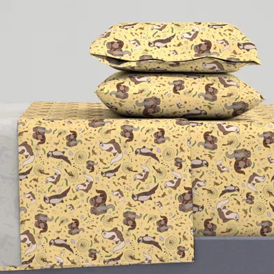 Spoonflower Otters On Yellow Queen Sheet Set