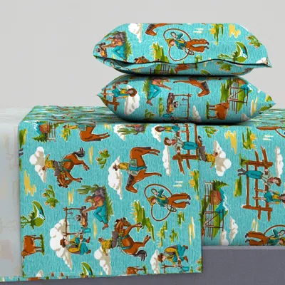 Spoonflower Out West Teal Cal King Sheet Set