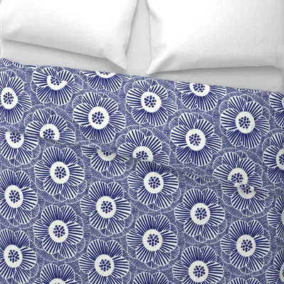 Spoonflower Overlapping Camellia - Blue White - Medium Wide Cotton Sateen 3.5 oz 26" X 20" Standard Knife Edge