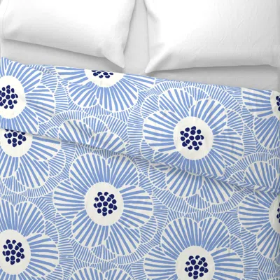 Spoonflower Overlapping Camellia Bright Blue - Large Scale Wide Cotton Sateen 3.5 oz 26" X 20" Standard Knife Ed