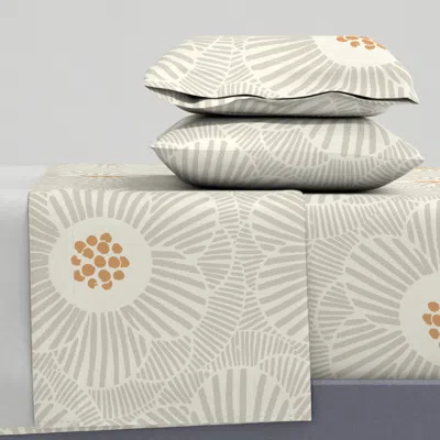 Spoonflower Overlapping Camellia - Custom Pewter And China White With Oak Buff - Large Queen Sheet S