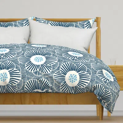 Spoonflower Overlapping Camellia - Duvet Cover In Blue