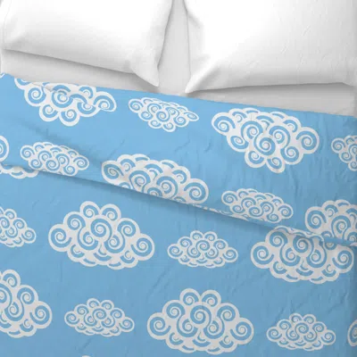 Spoonflower Oversized Fluffy Clouds Pattern - Sky Blue Wide Cotton Sateen 3.5 oz 26" X 20" Standard Knife Edge