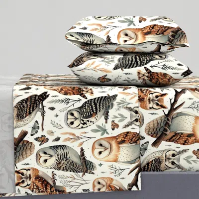 Spoonflower Owl Release Queen Sheet Set