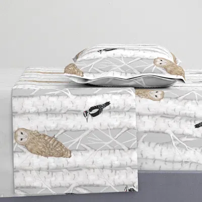 Spoonflower Owls And Woodpeckers In Birch Tree Forest Twin Xl Sheet Set
