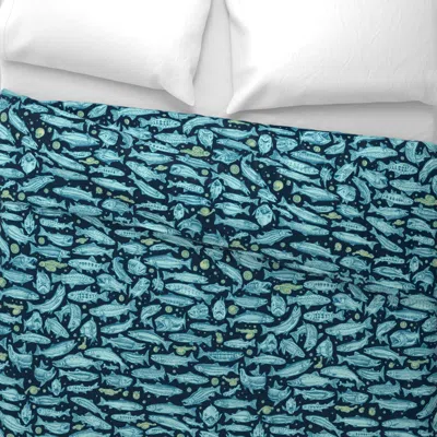 Spoonflower Pacific Salmon - Blue And Green Wide Cotton Sateen 3.5 oz 26" X 20" Standard Knife Edge