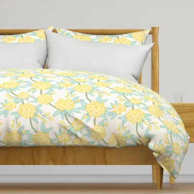 Spoonflower Paeonia In Yellow And Mint Duvet Cover