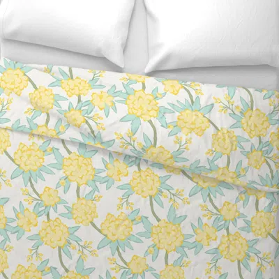 Spoonflower Paeonia In Yellow And Mint Wide Cotton Sateen 3.5 oz 26" X 20" Standard Knife Edge