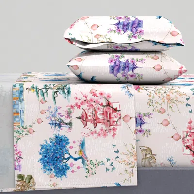 Spoonflower Pagada Party - On Pale Pink Wallpaper Full Sheet Set