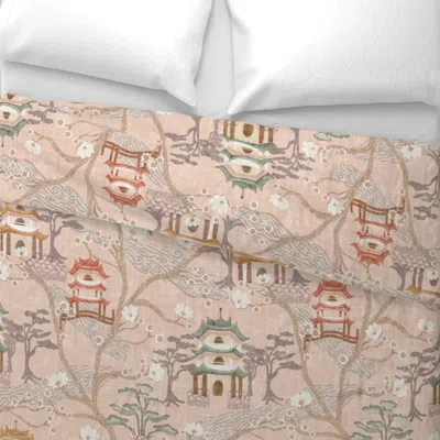 Spoonflower Pagoda Forest Chinoiserie Japandi Craftsman Fusion Watercolor Creamed Tan King Pillow Sh