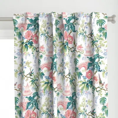 Spoonflower Pagoda Toile Multi 24 On Curtain Panel In White
