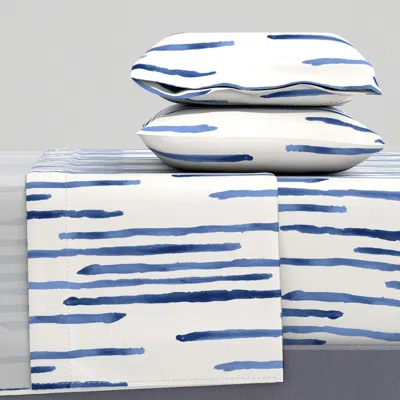 Spoonflower Painterly Inky Blue Drip Lined Stripes - Coastal Modern Abstract Interiors King Sheet Se