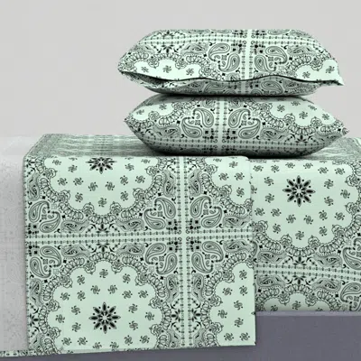 Spoonflower Paisley Bandana Mint Green King Sheet Set