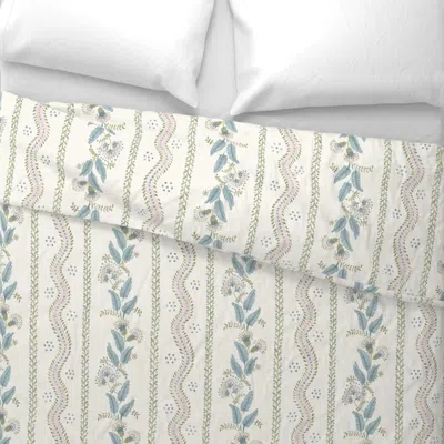 Spoonflower Pale Pink Sage And Blue On Cream Wide Cotton Sateen 3.5 oz 26" X 20" Standard Knife Edge