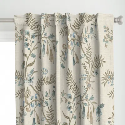 Spoonflower Pallavi Brown Blue Linen Curtain Panel