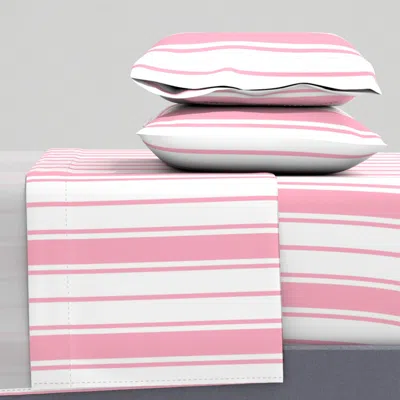 Spoonflower Palm Beach Pink And White Vertical French Stripe Queen Sheet Set