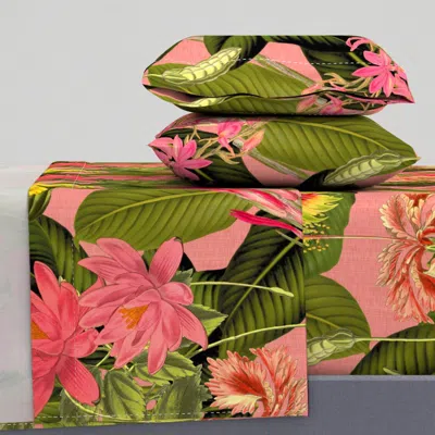 Spoonflower Palm In Palm - Floral Fantastico - Duchess And Berry - Linen Luxe Queen Sheet Set