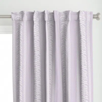 Spoonflower Palm Linen Stripe Lilac Curtain Panel In White