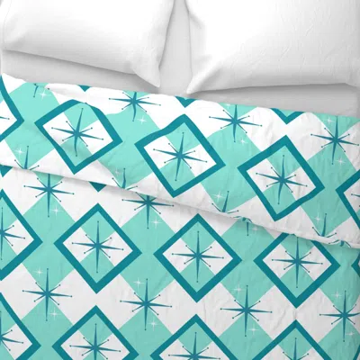 Spoonflower Palm Springs - Atomic Oasis - Teal & Aqua Wide Cotton Sateen 3.5 oz 26" X 20" Standard Knife Edge