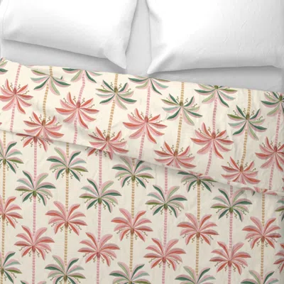 Spoonflower Palm Springs Multi-coloured Palms  Pink Coral Green -small Euro Pillow Sham