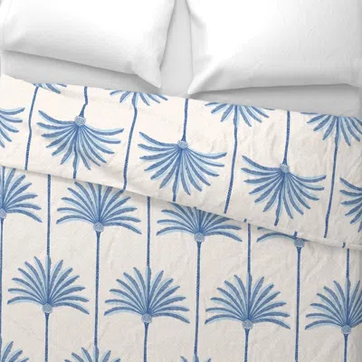 Spoonflower Palm Stripes - Blue With Texture - Large Wide Cotton Sateen 3.5 oz 26" X 20" Standard Knife Edge