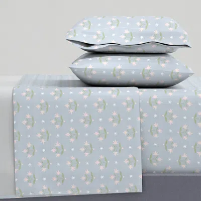 Spoonflower Pamela Thistle Blue Green Pink Flowers Full Sheet Set