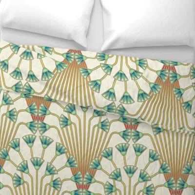 Spoonflower Papyrus Flowers (light Teal Flowers) Wide Cotton Sateen 3.5 oz 26" X 20" Standard Knife Edge