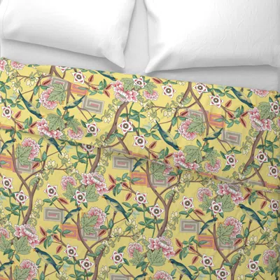 Spoonflower Parrots And Peonies Chinoiserie Wide Cotton Sateen 3.5 oz 26" X 20" Standard Knife Edge