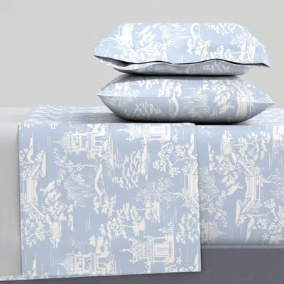 Spoonflower Pavilion Toile Periwinkle Full Sheet Set