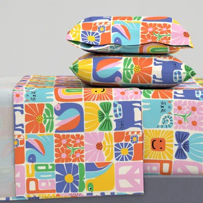 Spoonflower Peace Love Rainbow Happy Checks Multicolor (l) 21in Queen Sheet Set