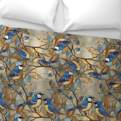 Spoonflower Peaceful Stained Glass Blue Jay Birds In Autumn Euro Pillow Sham