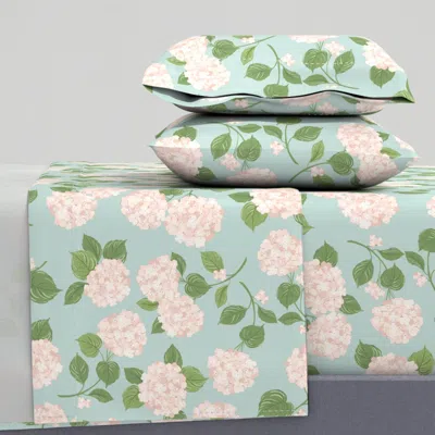 Spoonflower Peachy Hydrangeas On Splash Queen Sheet Set