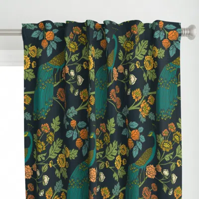 Spoonflower Peacock Garden (midnight Curtain Panel