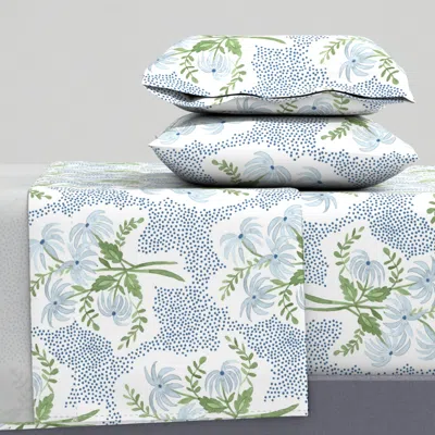 Spoonflower Pearl's Bouquet Blue And Green King Sheet Set