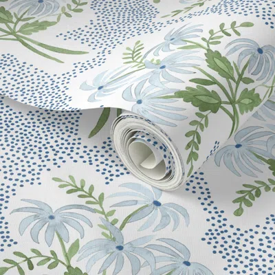 Spoonflower Peel And Stick Wallpaper 12" Pearl's Bouquet Blue And Green 2' X 12' Removable
