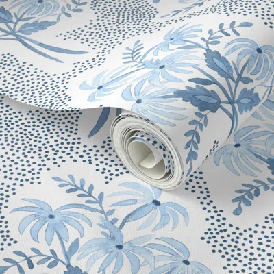 Spoonflower Peel And Stick Wallpaper 12" Pearl's Bouquet Navy Blues And White 2' X 12' Removable