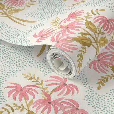 Spoonflower Peel And Stick Wallpaper 12" Pearl's Poppy Sepia And Aqua On Cream 2' X 12' Removable