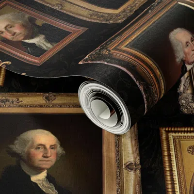 Spoonflower Peel And Stick Wallpaper 14 George Washington American President Museum Wall Portraits Gold 2' X 12'