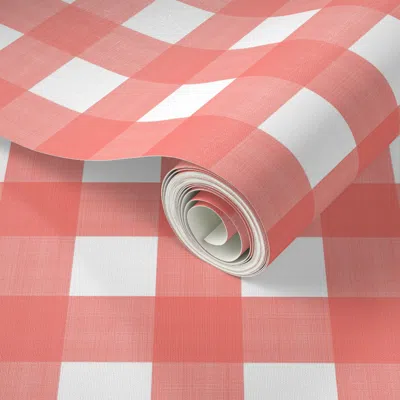 Spoonflower Peel And Stick Wallpaper 1.5" Coral Cross Hatch Plaid 2' X 12' Removable