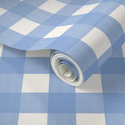 Spoonflower Peel And Stick Wallpaper 1.5" Cornflower Blue On Light Cream Cross Hatch Plaid 2' X 12' Removable