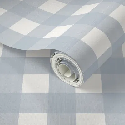 Spoonflower Peel And Stick Wallpaper 1.5" Quiet Blue On Cream Cross Hatch Plaid 2' X 12' Removable