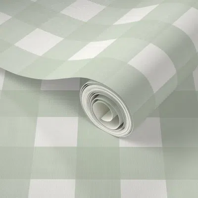 Spoonflower Peel And Stick Wallpaper 1.5" Quiet Green On Cream Cross Hatch Plaid 2' X 12' Removable