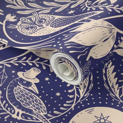 Spoonflower Peel And Stick Wallpaper 17' Whimsigothic Night - Nocturnal Folkart  And Home Decor 2' X 12' Removab