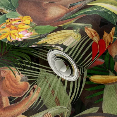 Spoonflower Peel And Stick Wallpaper 18 Grand Millennial Monkeys Bananas Flowers Tropical Jungle Dramatic 2' X 1