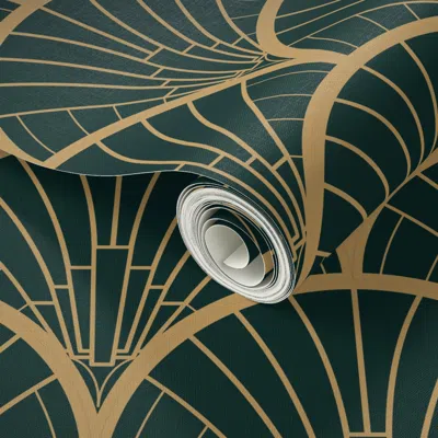 Spoonflower Peel And Stick Wallpaper 1920's Art Deco - Royal Green 2' X 12' Removable