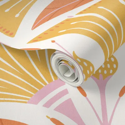 Spoonflower Peel And Stick Wallpaper 1920s Art Deco Bold Retro Summer Floral Geometric - Pink Yellow Orange  Rem In Multi